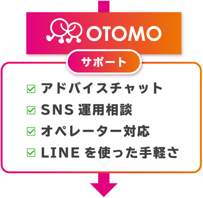 OTOMOサポート・アドバイスチャット、SNS運用相談、オペレーター対応、LINEを使った手軽さ